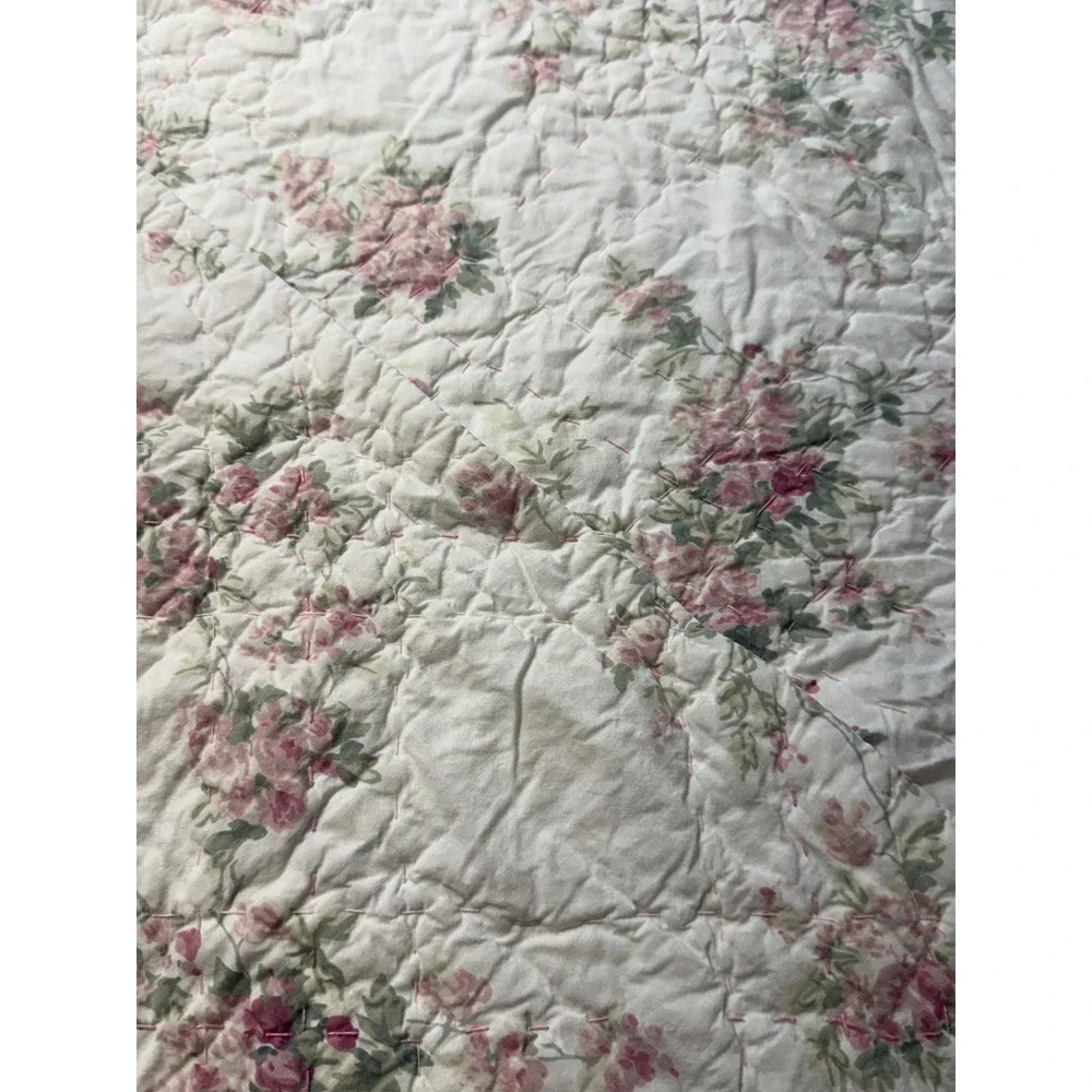 VTG Simply Shabby Chic Pink Floral Rose Cotton King Quilt Laura Ashley cottagec